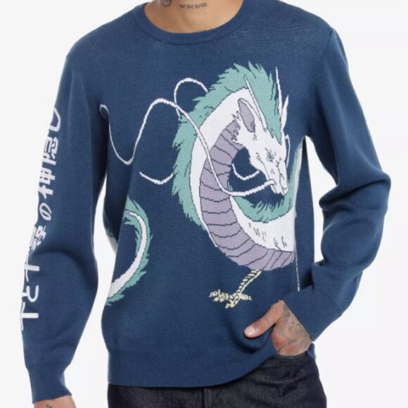 STUDIO GHIBLI SPIRITED AWAY HAKU DRAGON KNIT SWEATER XL - Picture 1 of 4